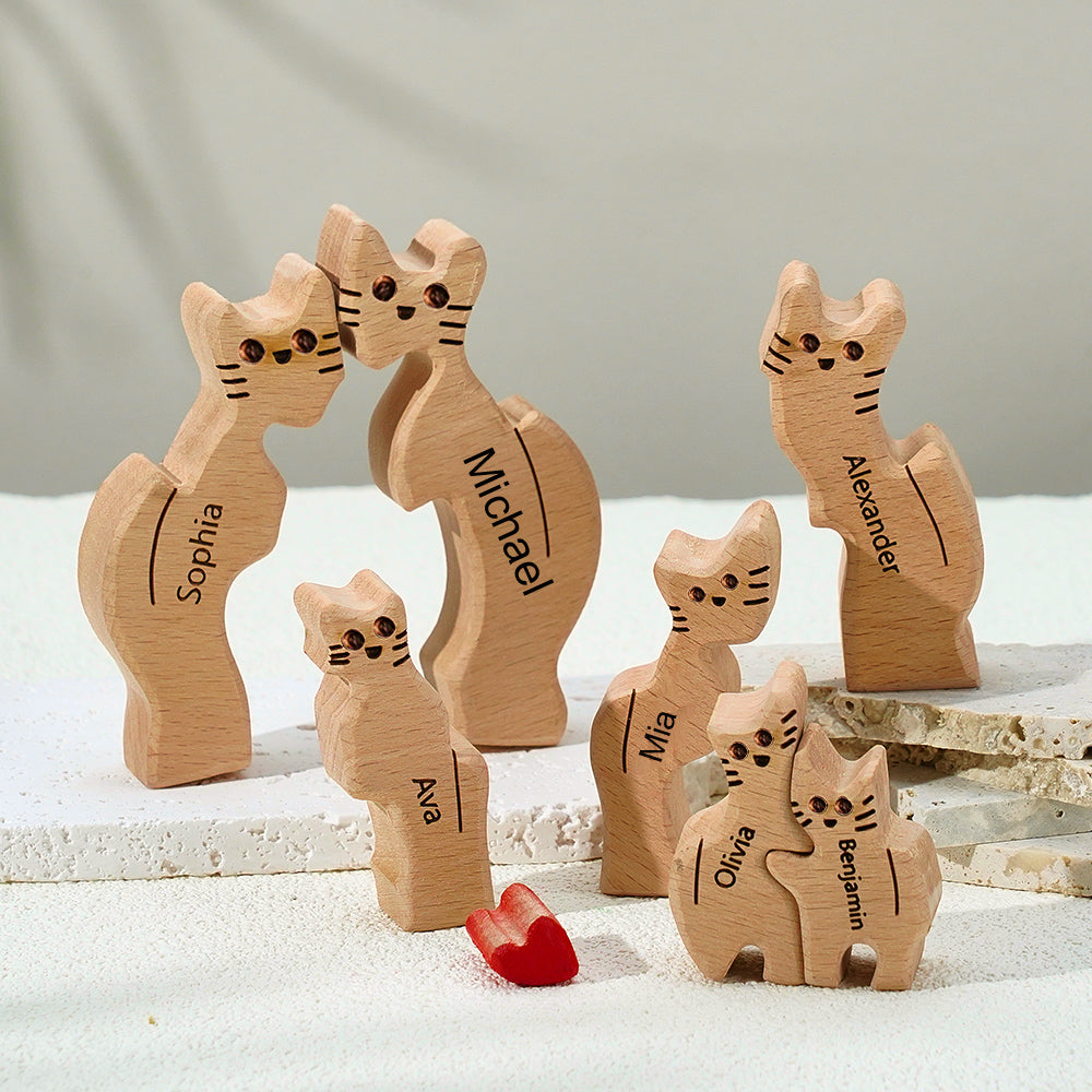 Whiskered Wonder: Wooden Cat Puzzle Piece for Endless Fun