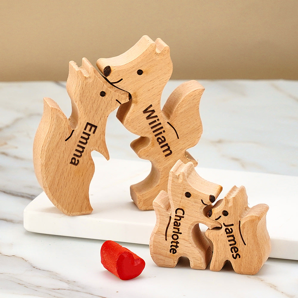 Puzzle In Legno Per Famiglie Di Volpi Con Nomi Personalizzati, Regali Per L'inaugurazione Della Casa
