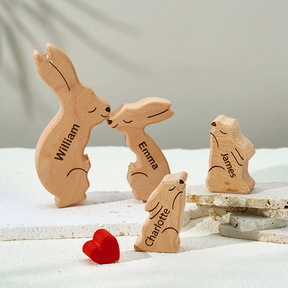Puzzle Per Famiglie In Legno Con Conigli, Nomi Personalizzati, Regali Per L'inaugurazione Della Casa, Decorazioni Per La Casa