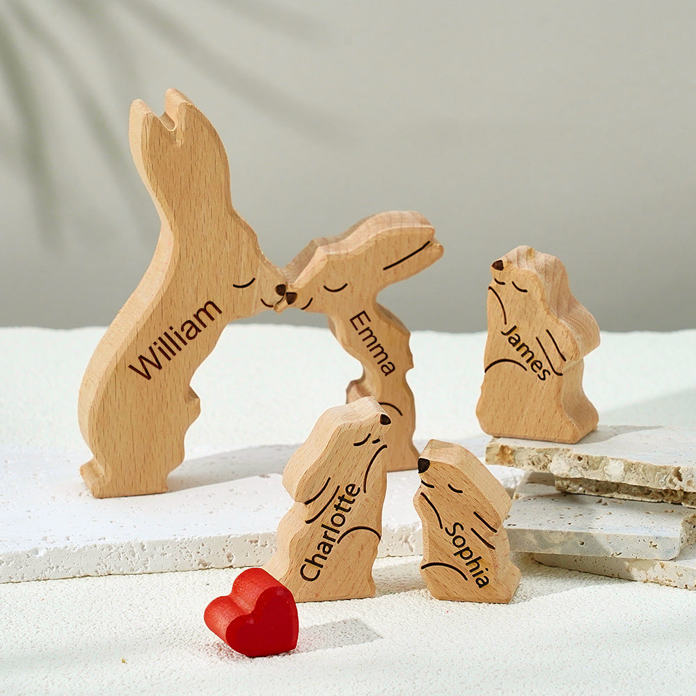 Puzzle Per Famiglie In Legno Con Conigli, Nomi Personalizzati, Regali Per L'inaugurazione Della Casa, Decorazioni Per La Casa