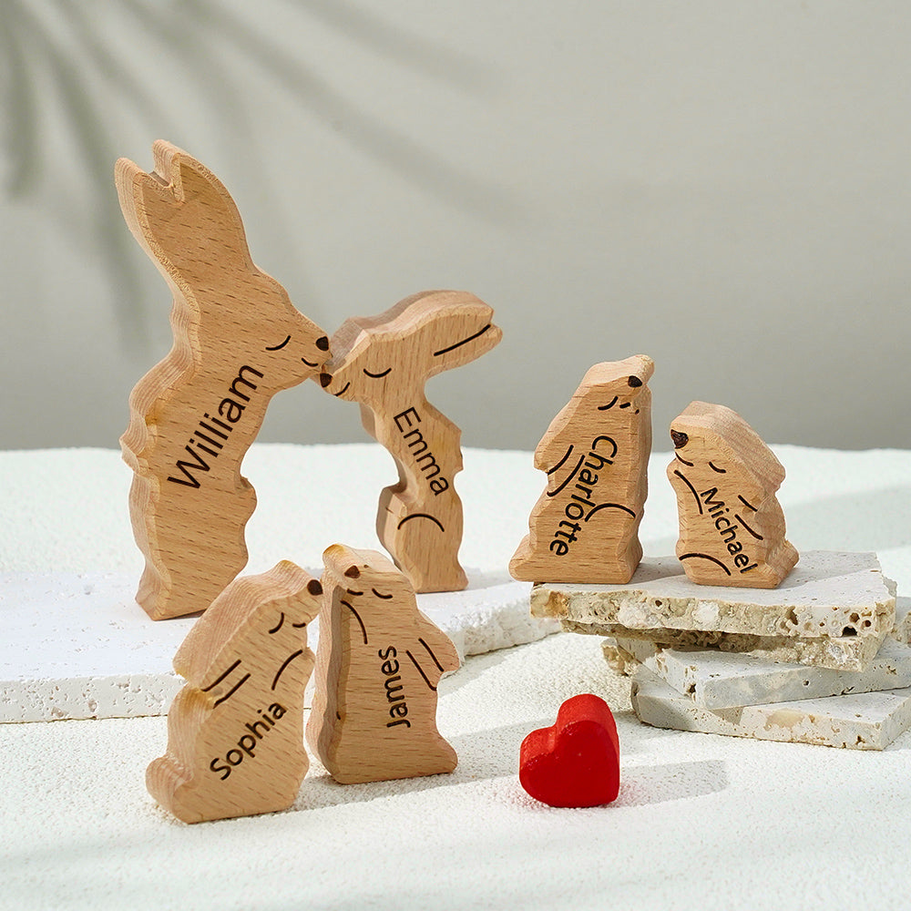 Puzzle Per Famiglie In Legno Con Conigli, Nomi Personalizzati, Regali Per L'inaugurazione Della Casa, Decorazioni Per La Casa