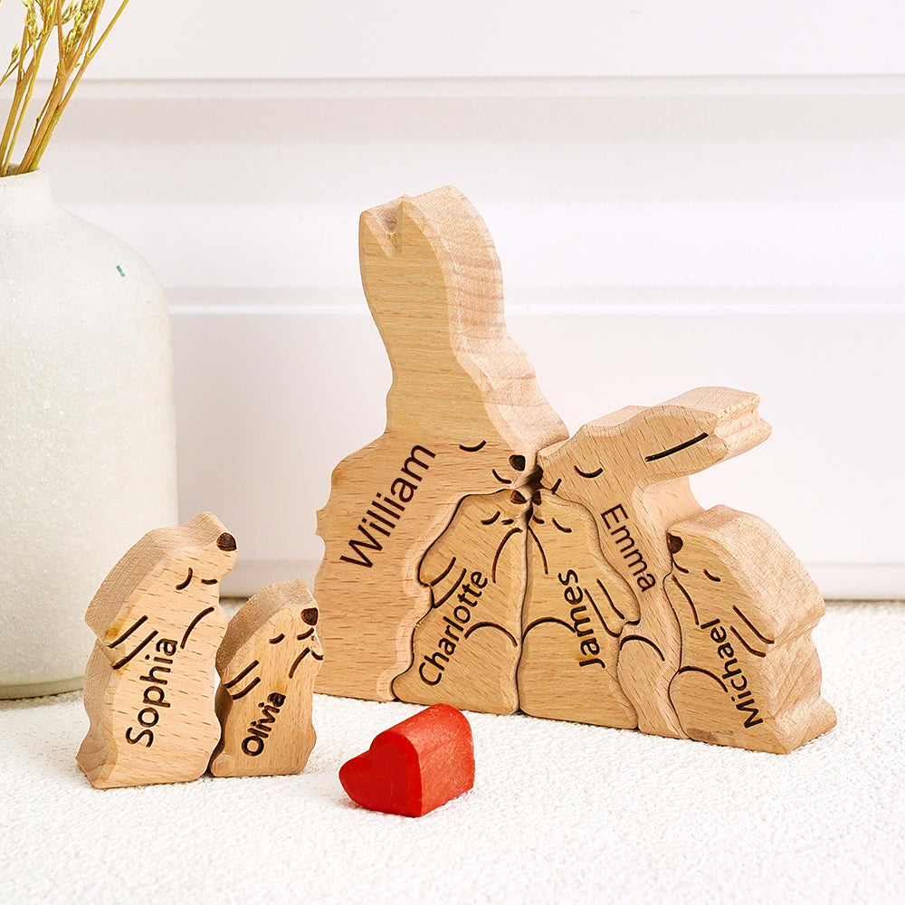 Puzzle Per Famiglie In Legno Con Conigli, Nomi Personalizzati, Regali Per L'inaugurazione Della Casa, Decorazioni Per La Casa