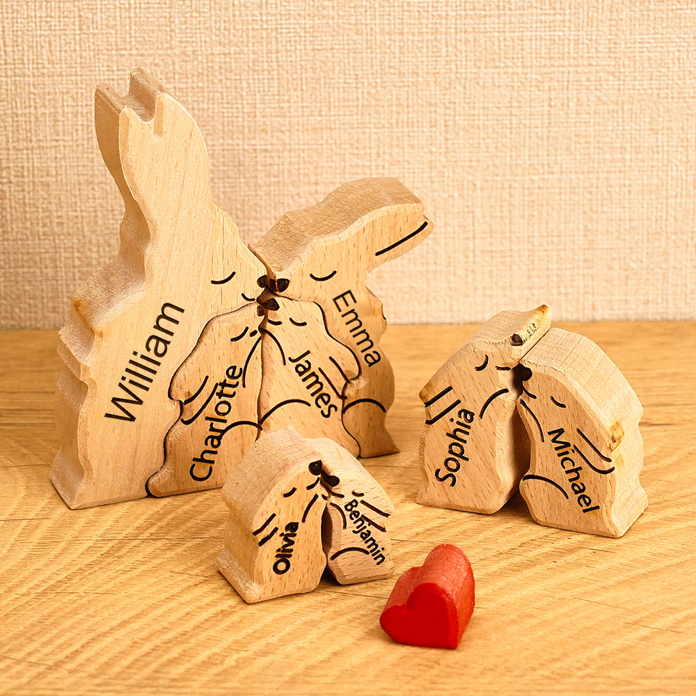 Puzzle Per Famiglie In Legno Con Conigli, Nomi Personalizzati, Regali Per L'inaugurazione Della Casa, Decorazioni Per La Casa