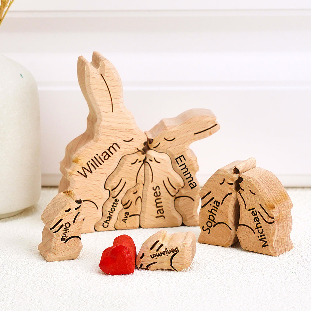 Puzzle Per Famiglie In Legno Con Conigli, Nomi Personalizzati, Regali Per L'inaugurazione Della Casa, Decorazioni Per La Casa