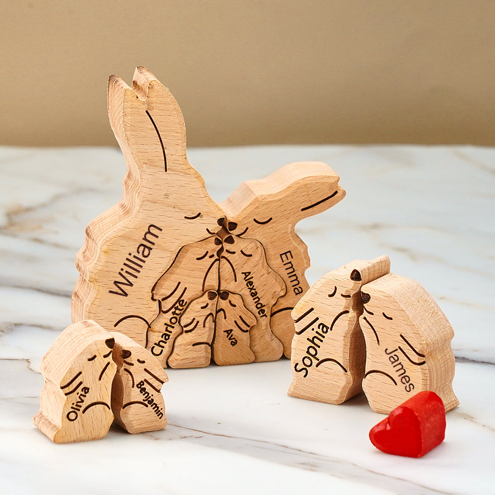 Puzzle Per Famiglie In Legno Con Conigli, Nomi Personalizzati, Regali Per L'inaugurazione Della Casa, Decorazioni Per La Casa