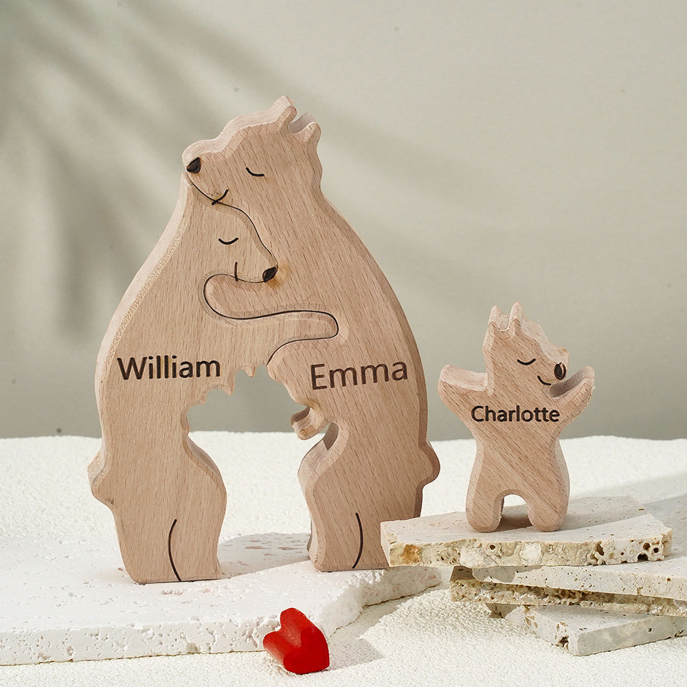Personalised Family Puzzle With Wooden Bear, Personalised Name, Home Decor Gift