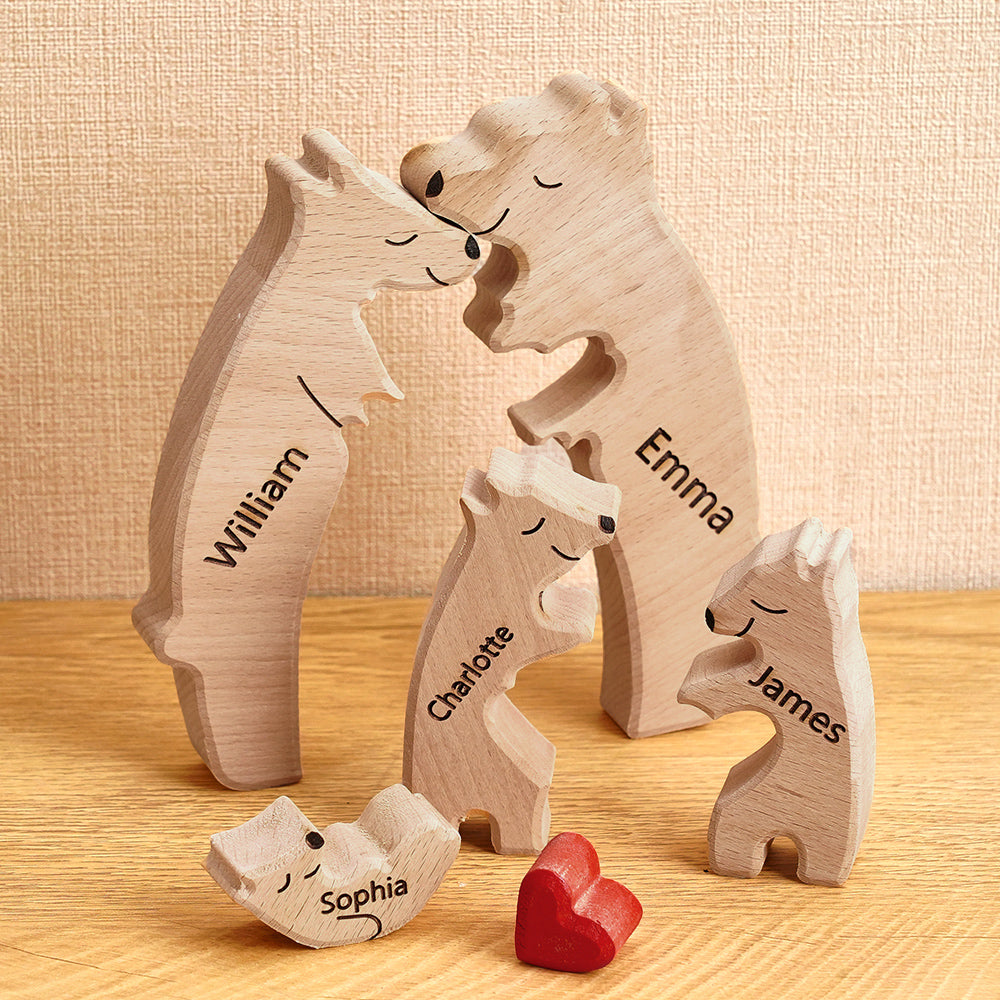 Personalised Family Puzzle With Wooden Bear, Personalised Name, Home Decor Gift