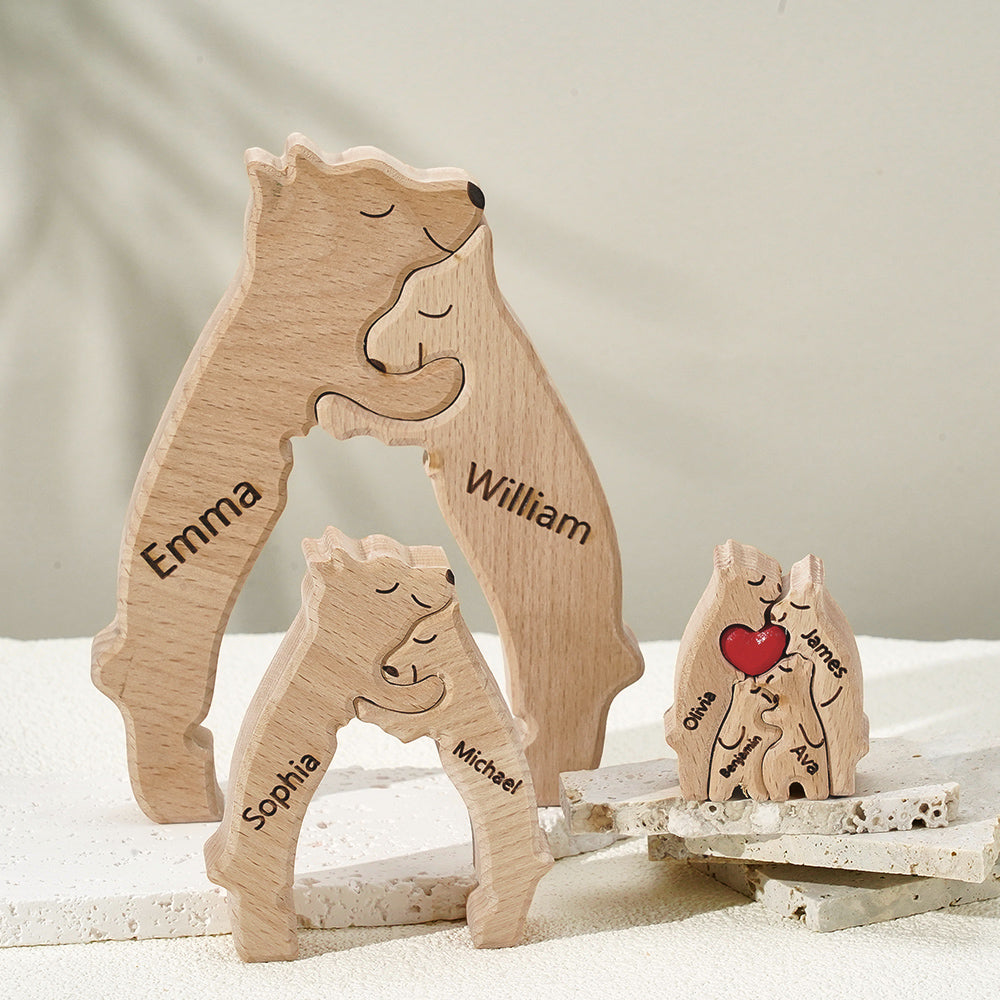 Personalised Family Puzzle With Wooden Bear, Personalised Name, Home Decor Gift
