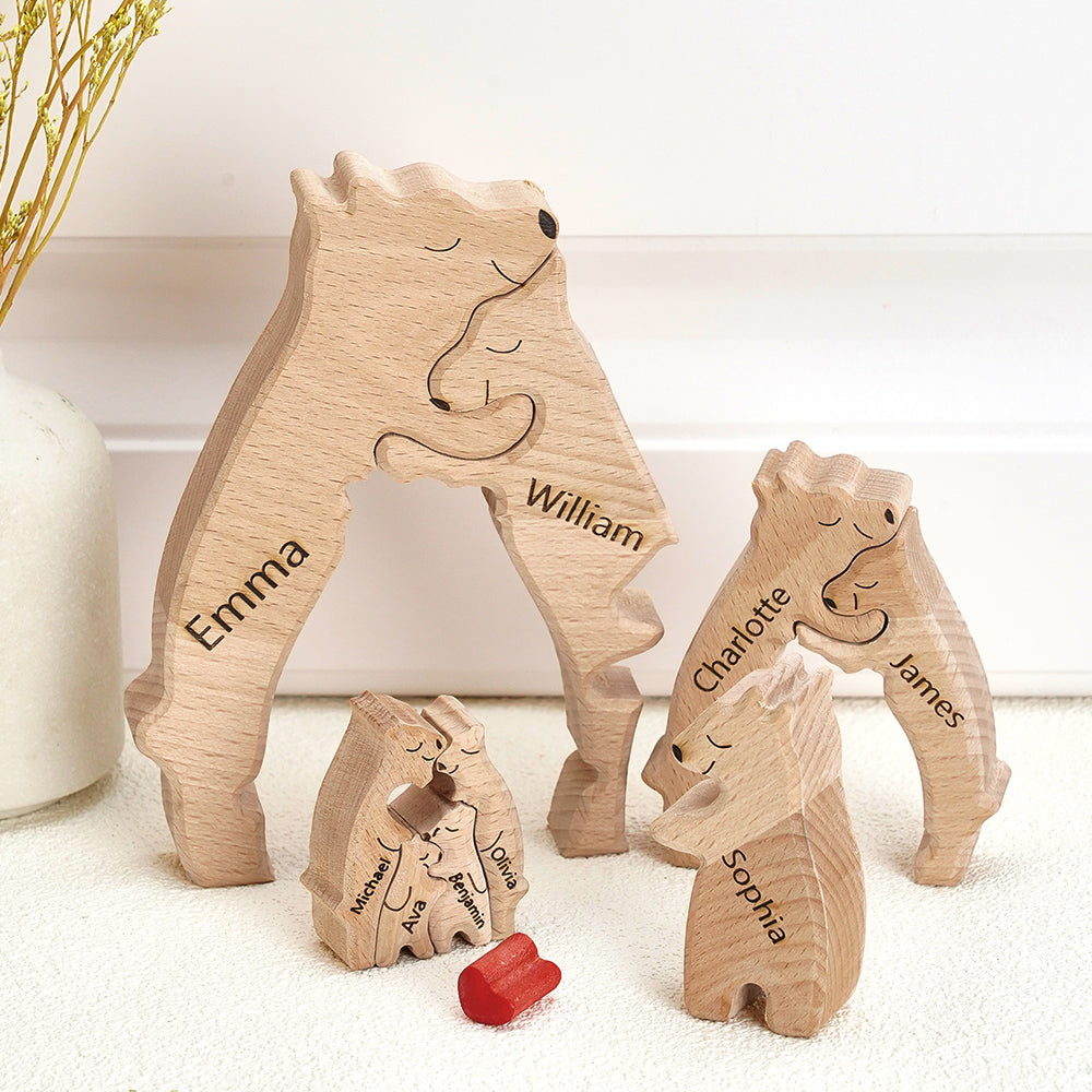 Personalised Family Puzzle With Wooden Bear, Personalised Name, Home Decor Gift