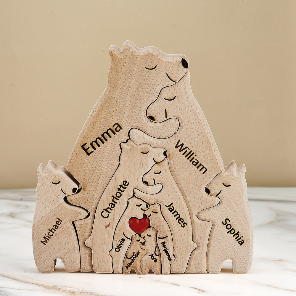 Personalised Family Puzzle With Wooden Bear, Personalised Name, Home Decor Gift