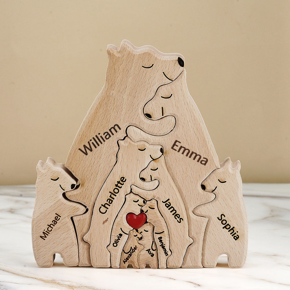 Personalised Family Puzzle With Wooden Bear, Personalised Name, Home Decor Gift