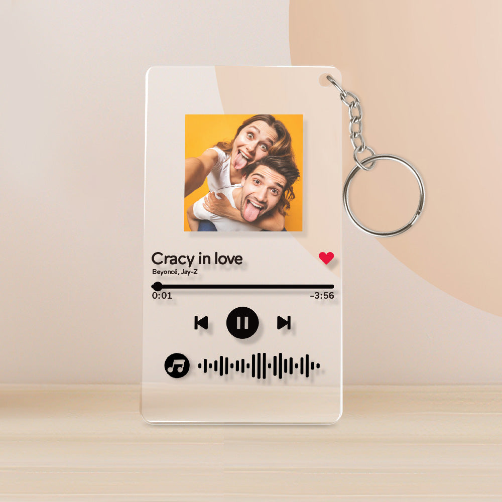 Personalized Acrylic Photo Custom Keyrings with Scannable Music, Music Code Keychain - Gifts For Mom