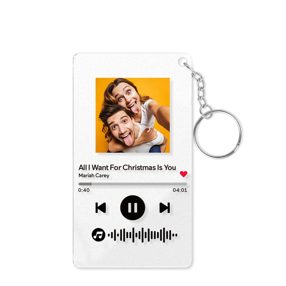 Personalized Acrylic Photo Custom Keyrings with Scannable Music, Music Code Keychain - Gifts For Mom