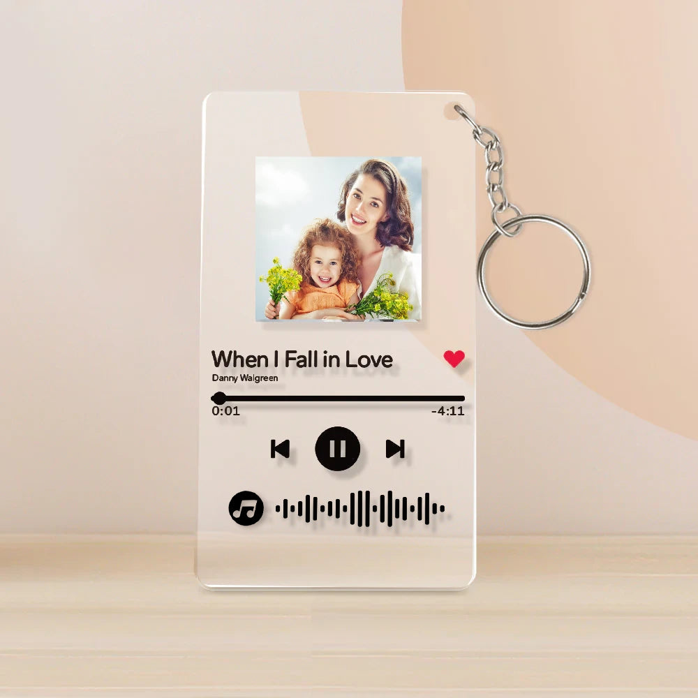 Personalized Acrylic Photo Custom Keyrings with Scannable Music, Music Code Keychain - Gifts For Mom