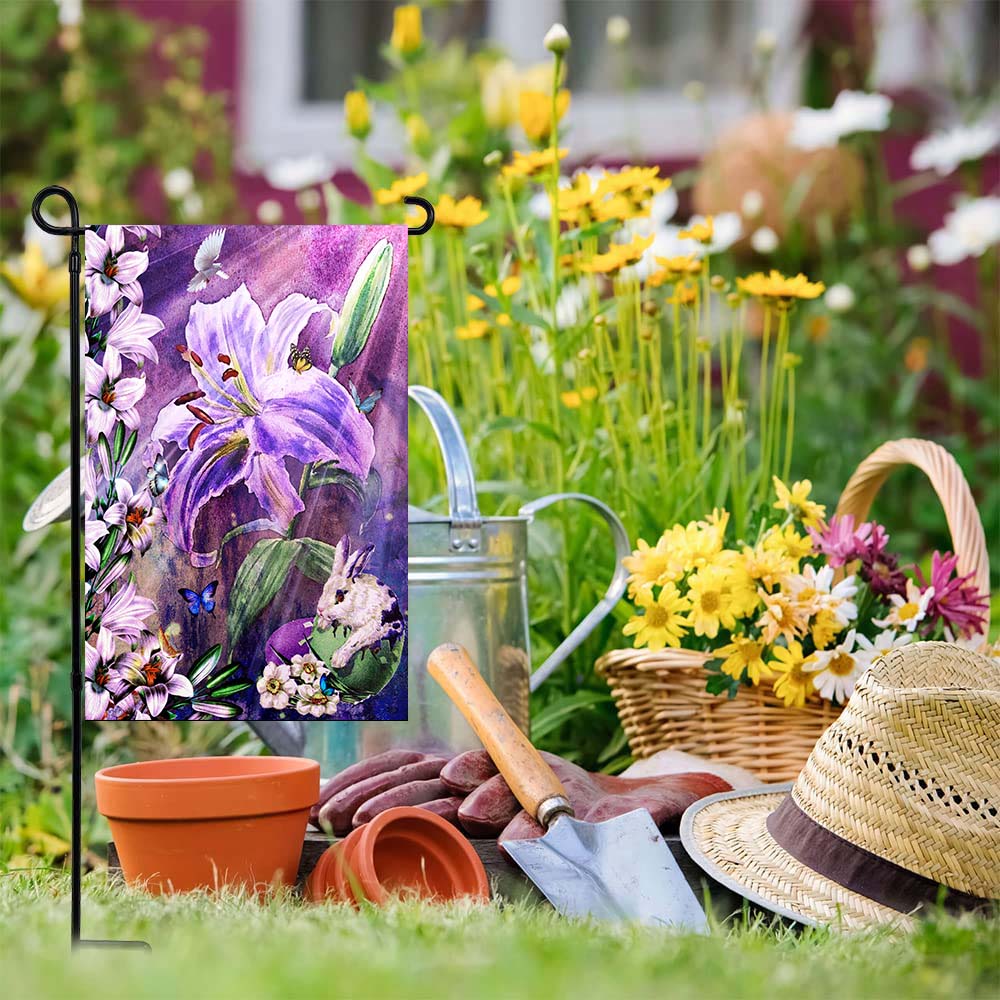 Happy Easter Lilies and Bunny Decorative Flag