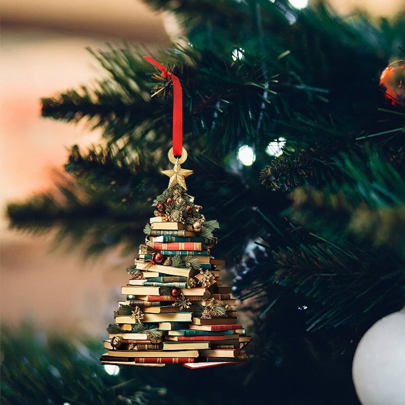 Book Tree Ornament, Perfect Gift For Christmas Decoration【PS: This product is flat acrylic hanging type, Not 3D】