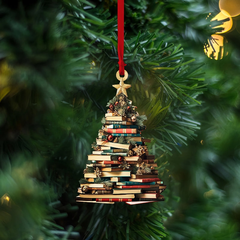 Book Tree Ornament, Perfect Gift For Christmas Decoration【PS: This product is flat acrylic hanging type, Not 3D】