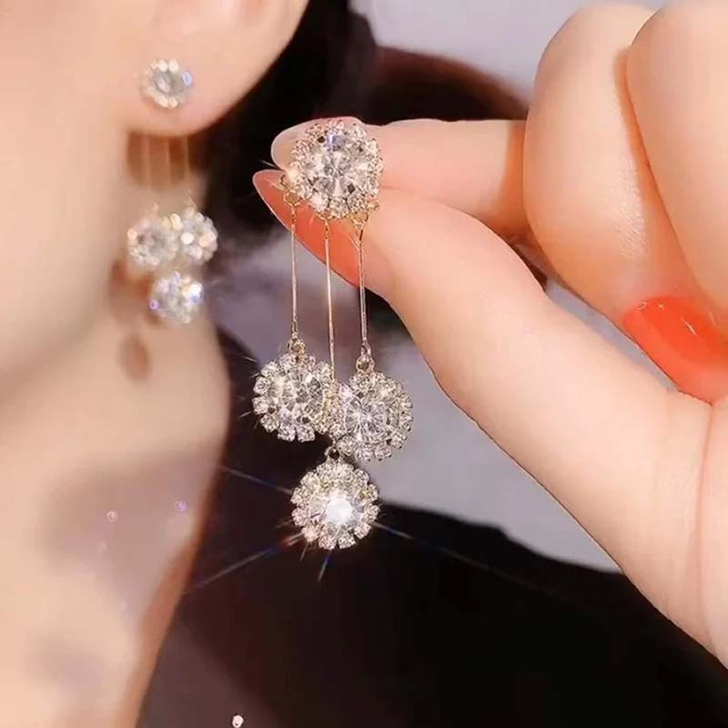 Zircon Round Petal Earrings