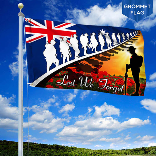 Lest We Forget. Anzac Day. Poppy Veteran Australia Grommet Flag