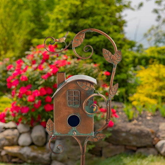 Handmade Metal Birdhouse Garden Stakes