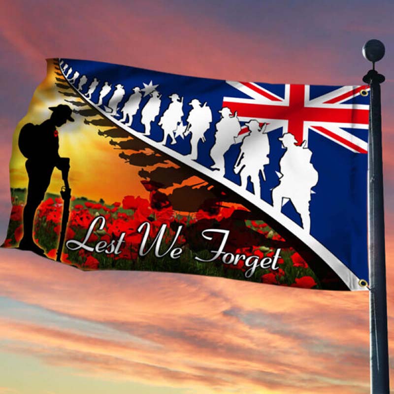 Lest We Forget. Anzac Day. Poppy Veteran Australia Grommet Flag