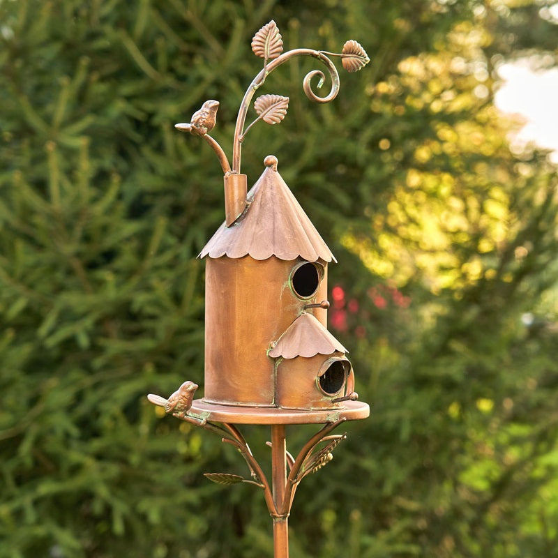 Handmade Metal Birdhouse Garden Stakes