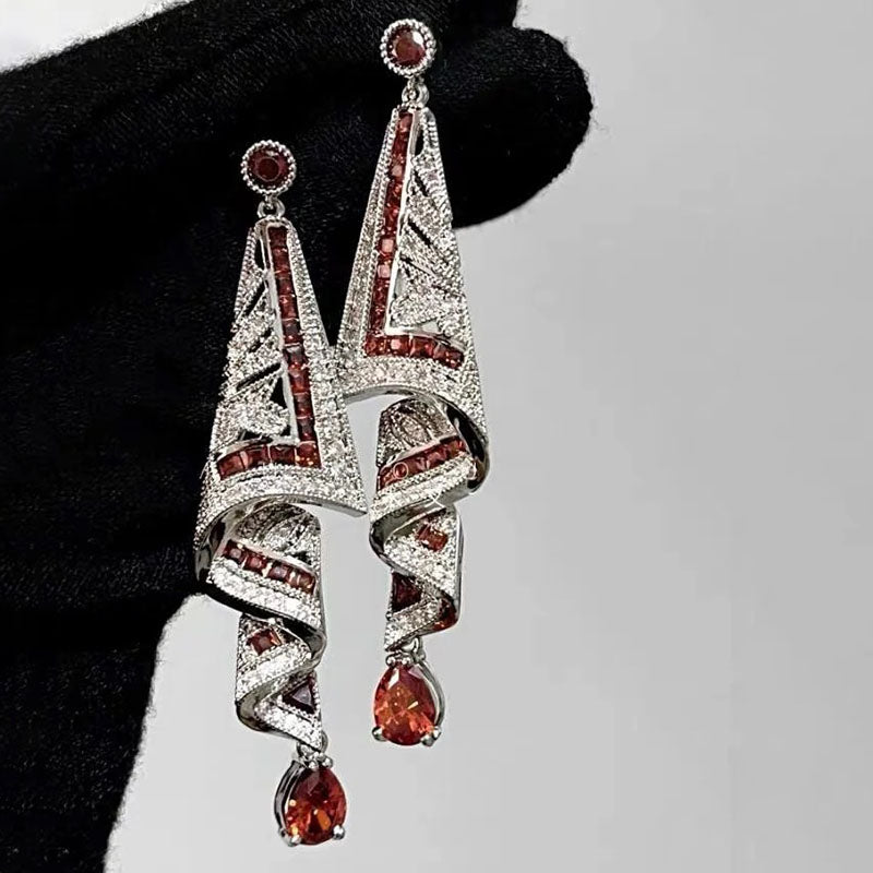 Vintage Gemstone Art Earrings - 925 Silver