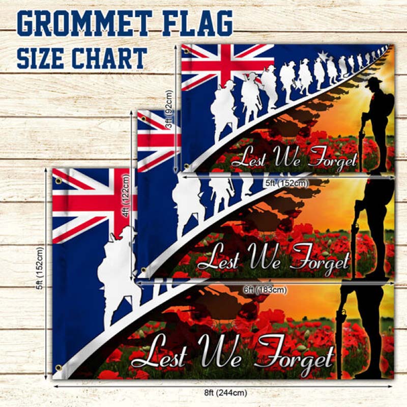 Lest We Forget. Anzac Day. Poppy Veteran Australia Grommet Flag