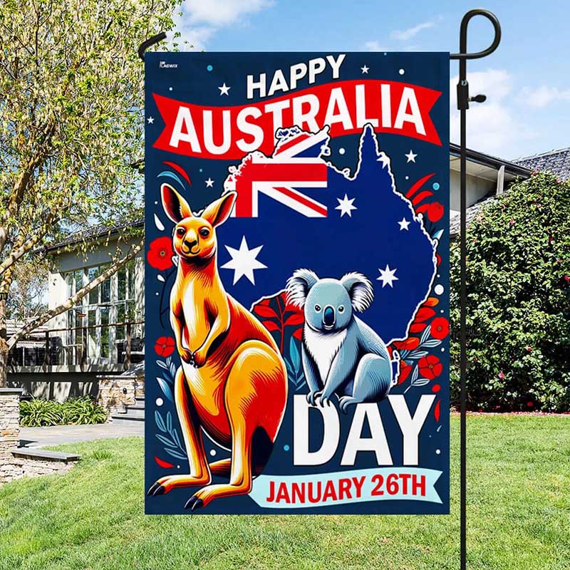 Happy Australia Day January 26th Koala and Kangaroo Australia Flag