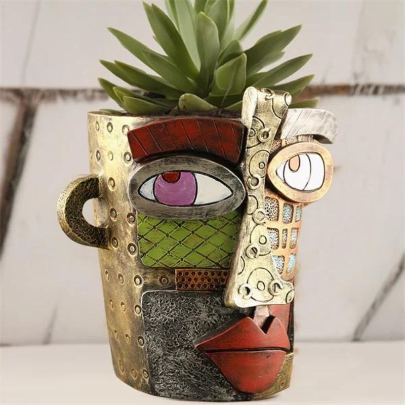 Handmade Picassoo Antique Bronze Abstract Beauty Face Flower Pot