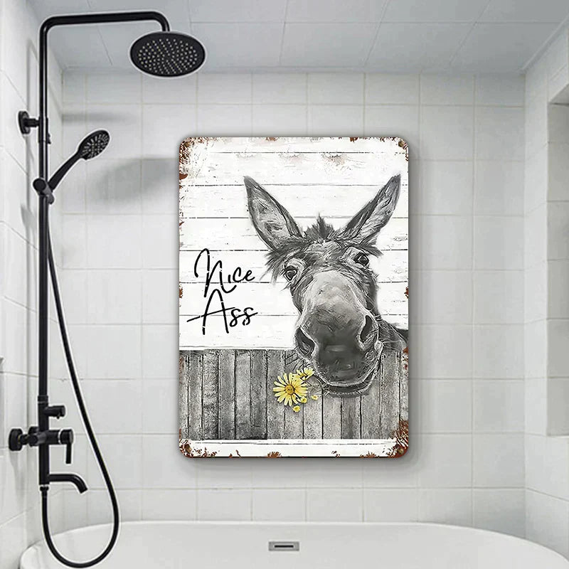 Funny Donkey Sunflower Bathroom Metal Sign Wall Decor Farmhouse Sign For Toilet Restroom Decor Gifts