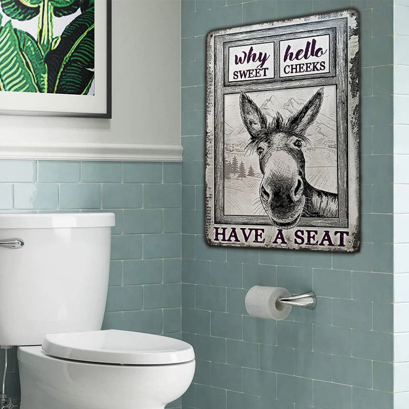 Donkey Metal Sign, Donkey Black White Hello Sweet Cheeks Metal Signs