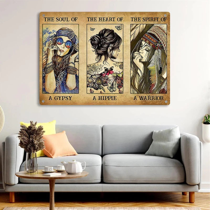 Retro Gypsy Hippie Warrior Girl Metal Sign - Perfect for Home Decor and Room Decor