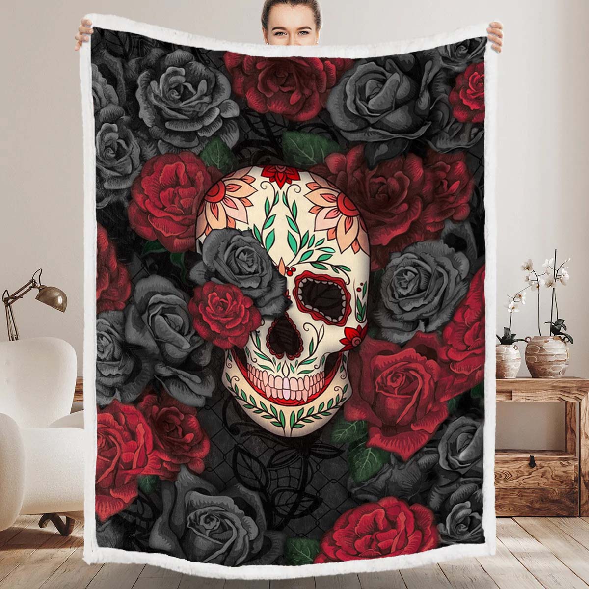 Rose Skull - B184 - Premium Blanket