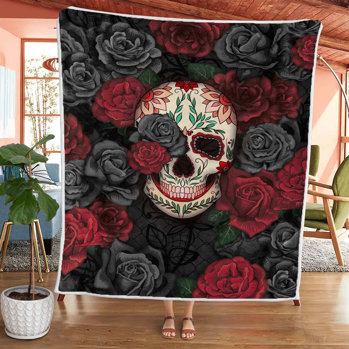 Rose Skull - B184 - Premium Blanket