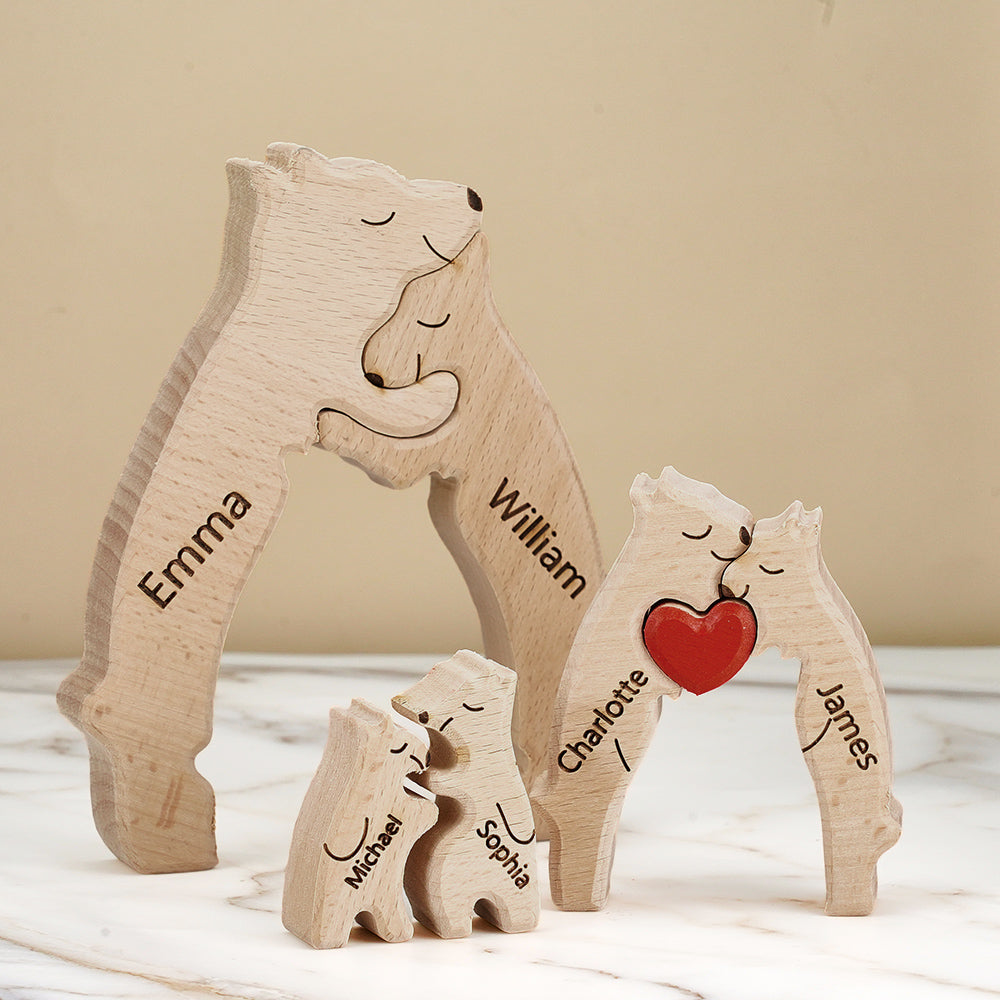 Personalised Family Puzzle With Wooden Bear,  Personalised Name, Home Decor Gift