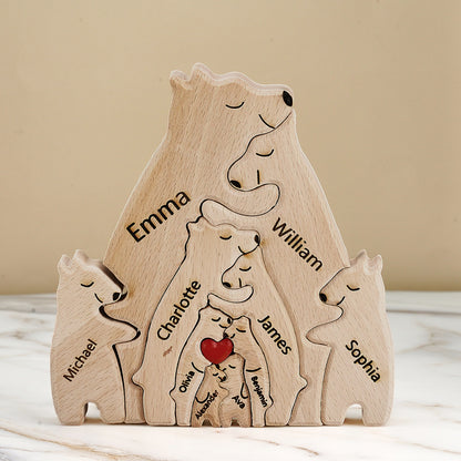 Personalised Family Puzzle With Wooden Bear,  Personalised Name, Home Decor Gift