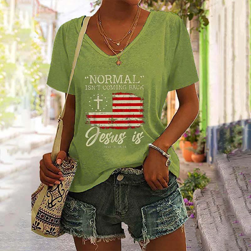 Normal Isn't Coming Back Jesus is Revelation 14 V-Neck Tee