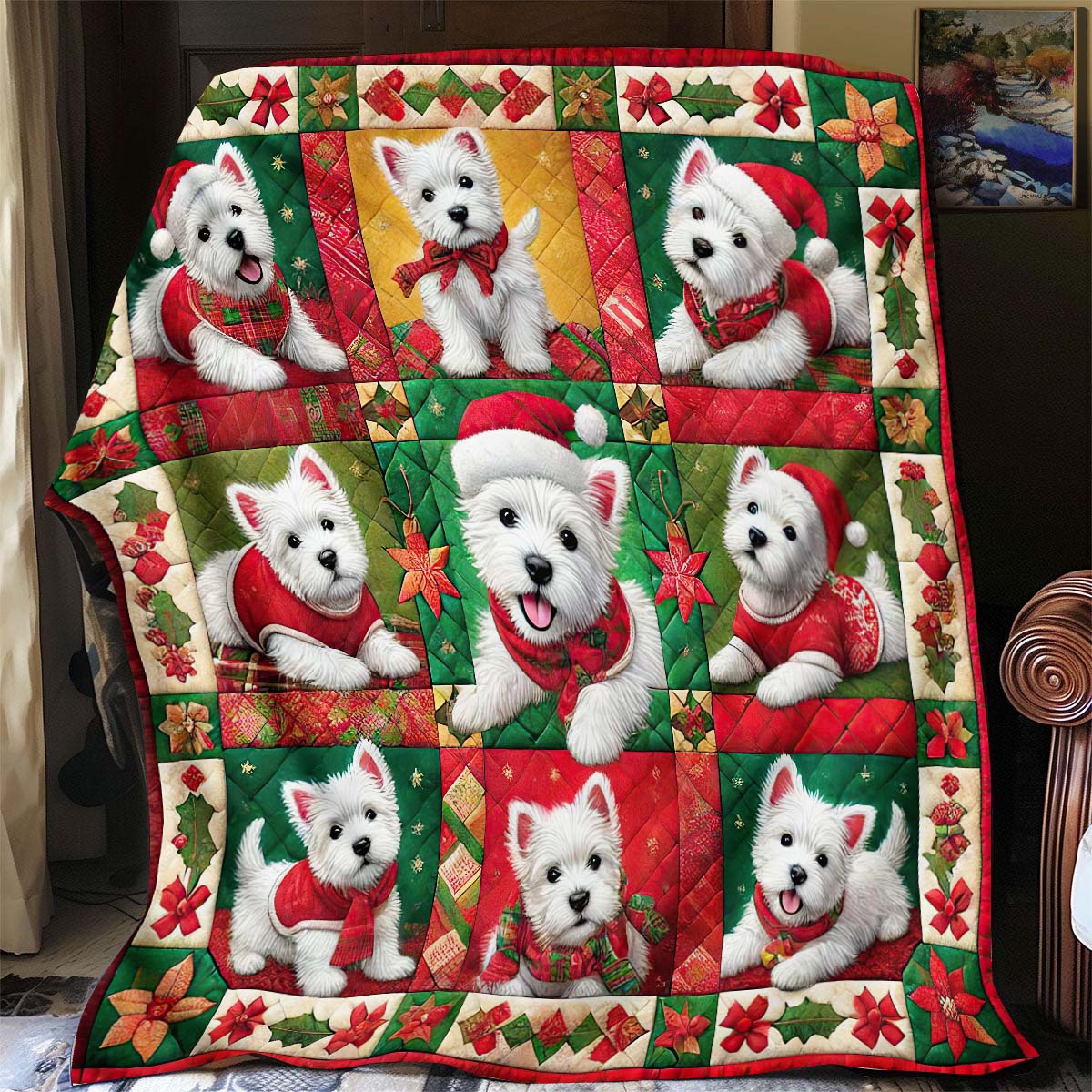 West Highland White Terrier Christmas Blanket - H181 - Premium Blanket