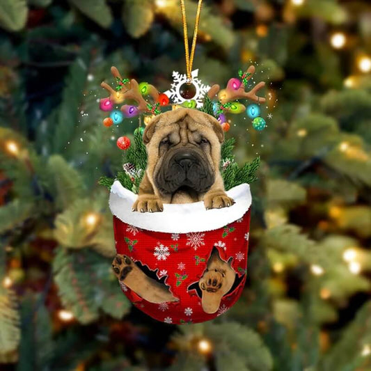 Shar Pei In Snow Pocket Christmas Ornament SP148