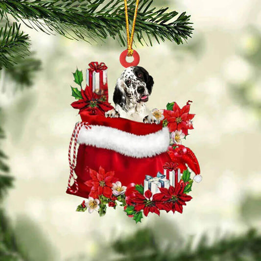 English Setter In Gift Bag Christmas Ornament GB024