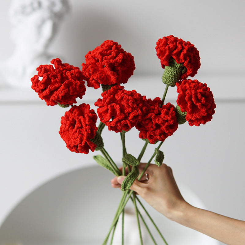 Handmade Knitted Décor Gift - Carnation - Red