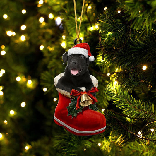 Labrador Retriever Black In Santa Boot Christmas Hanging Ornament SB010