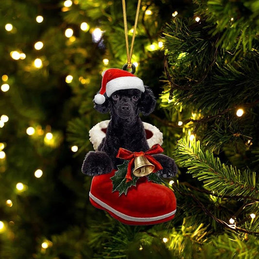 Black Poodle In Santa Boot Christmas Hanging Ornament SB047