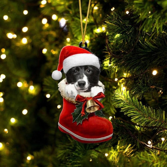 Border Collie In Santa Boot Christmas Hanging Ornament SB077