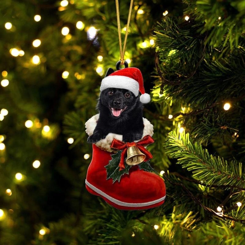 Schipperke In Santa Boot Christmas Hanging Ornament SB116