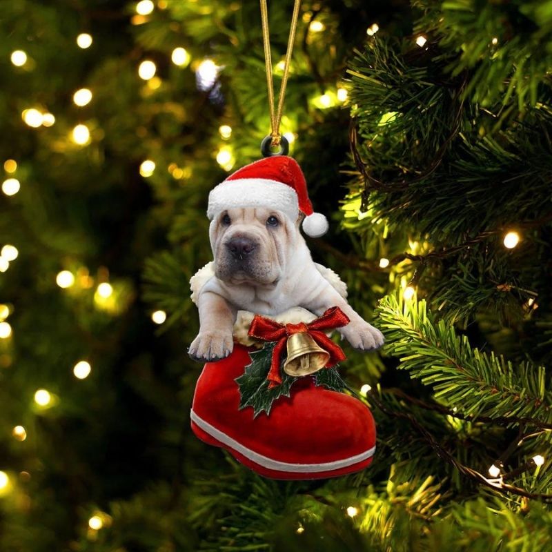 Shar Pei Terrie In Santa Boot Christmas Hanging Ornament SB163