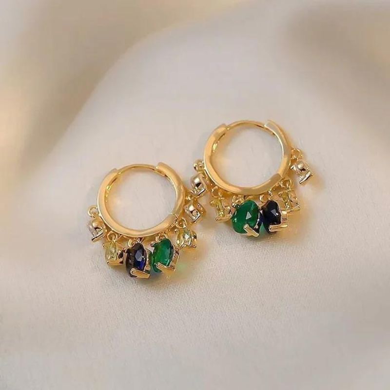 Shiny Colorful Zircon Drop Hoops