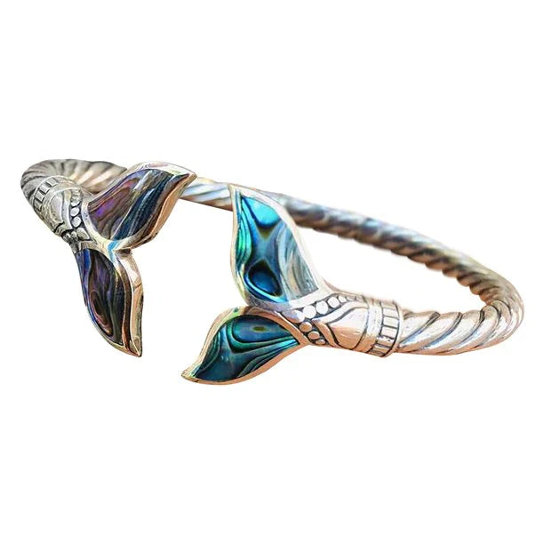 Abalone Shell and Silver Mermaid Tail SS Bangle Bracelet