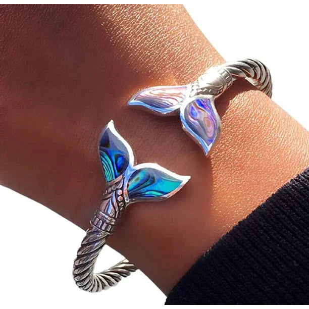 Abalone Shell and Silver Mermaid Tail SS Bangle Bracelet